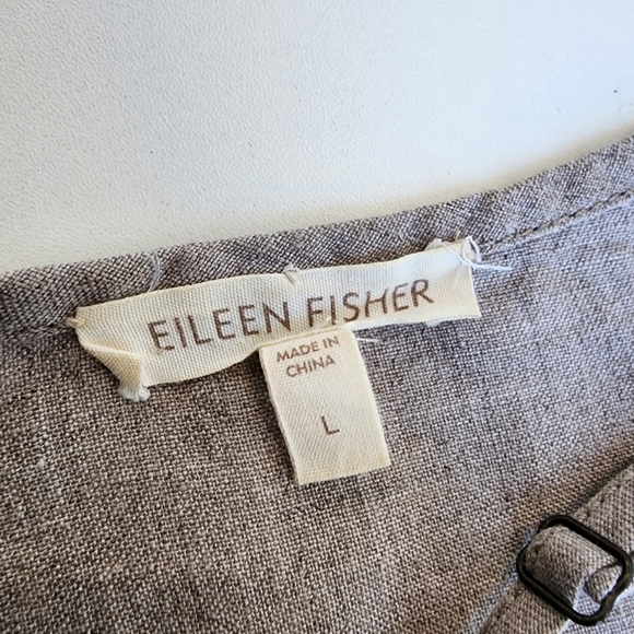 Eileen Fisher Women's Embroidered Organic Linen Slip Dress Tan Beachy Coastal L - Picture 12 of 13